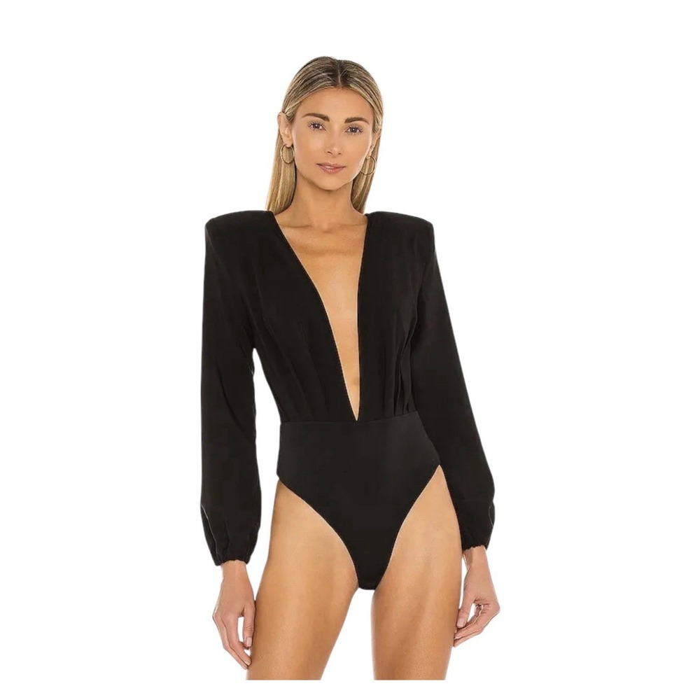 Michael Costello x REVOLVE Bodysuit Women's Small long sleeve Padded Shoulders